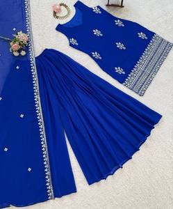 Ensemble Sharara brodé lourd bleu saphir pour femmes Kurti en georgette de qualité supérieure avec dupatta Ensemble de fête et de soirée - Product Image 1