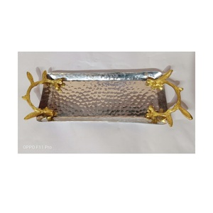Plateau de service moderne en métal avec poignée en cuir pour la maison et l'hôtel Plateau de service carré en acier inoxydable avec vernis à vendre - Product Image 6