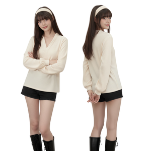 Suéter tipo túnica para mujer, tejido waffle, por encima de la rodilla, acanalado, liso, cuello en V, suave, ligero, manga larga, informal - Product Image 1