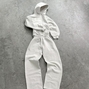 Alta calidad 100% 450 Gsm algodón cremallera completa pesada de gran tamaño recortada con capucha para hombres logotipo personalizado abrigo de invierno liso holgado para hombres - Product Image 3