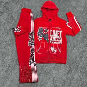 Custom High Quality Printing Tracksuit 100% Cotton French Terry Raw Hem Sweatpants Jogger Sets Cut And <b>Sew</b> Hoodie Sweatsuits Set - Product Image 1