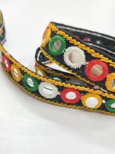 Ruban de dentelle indien multi-ethnique brodé de miroirs et de paillettes, motif 25MM, en coton/paillettes, doux, pour chaussures, vente en gros - Product Image 5
