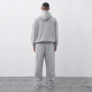 2024 Winters poids lourd lavage à l'acide ensemble de survêtements pour hommes Logo personnalisé blanc 100% coton hommes 2 pièces sweat à capuche et ensemble de joggers - Product Image 2