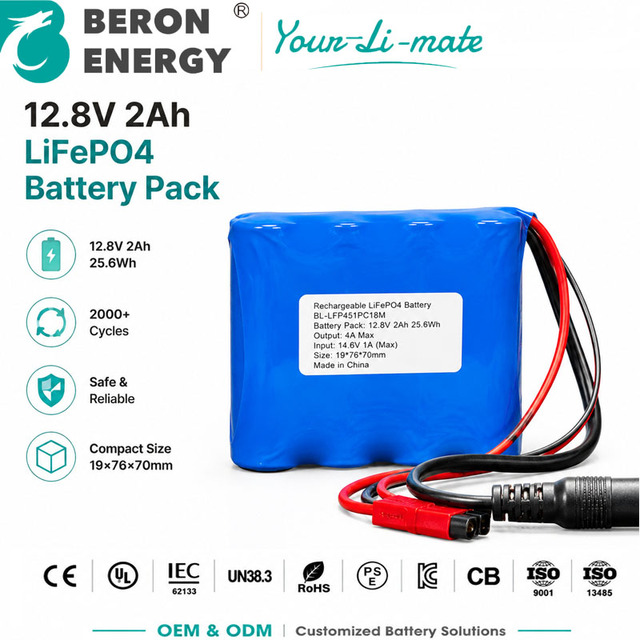 12.8V 2Ah LiFePO4 Battery Pack Rechargeable Lithium Battery Custom for Security Camera GPS Tracker IoT Device OEM ODM