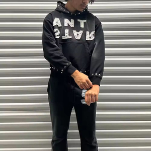 <b>Zip</b> <b>up</b> <b>Black</b> Wash Sun Faded <b>Hoodies</b> Cropped Distressed Embroidered Patches Hoodie Blank Custom Distressed Hoodie - Product Image 4