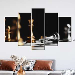 ผ้าใบพิมพ์ลาย: ศิลปะหมากรุกคิงเช็คเมทสีทองและสีเงิน, 5P Mix: Gallery Wrap - Product Image 1