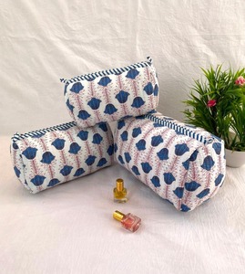 Bloc imprimé matelassé écologique Style vintage grande capacité fermeture à glissière coton pour sac et pochette de maquillage - Product Image 2