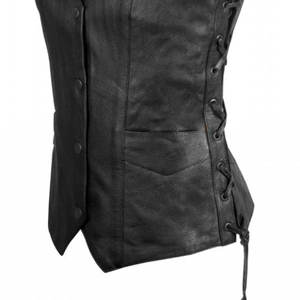 Chaleco de cuero para mujer para montar en motocicleta, ropa personalizada para ciclistas con bolsillo interior, cuero Europeo Americano - Product Image 4