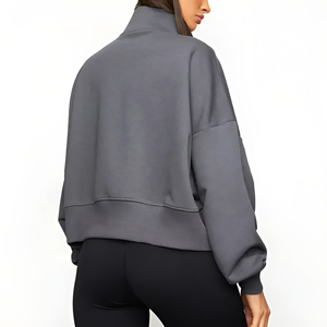 Sudaderas de algodón de peso pesado de tendencia con media cremallera para mujer Stand Autumn Jumper Hood Y2K Streetwear Color Block Hoodie - Product Image 3