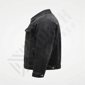 Veste en jean bleue pour homme, design personnalisé, col montant, surdimensionnée, boutons de fermeture, manches longues, style décontracté - Product Image 3