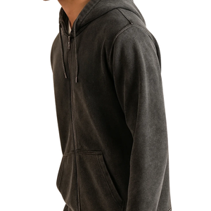 Sweat à capuche zippé noir pour homme Sweat en molleton de coton de qualité supérieure avec poches sur le devant Capuche confortable à cordon de serrage réglable Tenue décontractée - Product Image 2