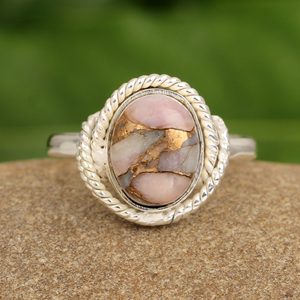 Beautiful Bohemian Wedding <b>Ring</b> for Women Natural Pink <b>Opal</b> Copper Gemstone 925 Sterling Silver 8x10mm Oval Shape Fine Jewelry's - Product Image 3