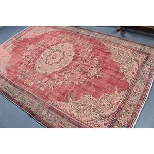 Grand tapis turc 6x9 pieds, tapis en laine vintage à imprimé animal rouge - Product Image 4