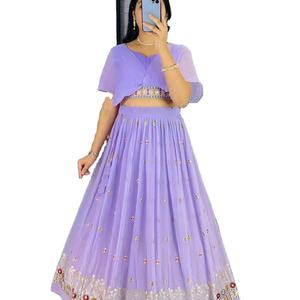 Dernier Designer Lourd Faux Georgette Fil À Broder Travail Crop Lehenga Choli Par FabZone - Product Image 1