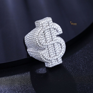 Anillo de signo de dólar de diamante cultivado en laboratorio de oro blanco sólido de 10K, joyería de Hip Hop, anillo ostentoso de declaración de moda para hombres y mujeres - Product Image 1