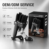 Ensemble de 17 couteaux de cuisine noirs avec revêtement antiadhésif, ensemble de couteaux de chef professionnels, design ambidextre avec boîte cadeau, vente en gros