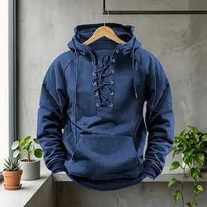 Sweat-shirt à capuche à lacets pour hommes, pull décontracté surdimensionné, couleur unie avec poche pour les vêtements d'extérieur du printemps - Product Image 6