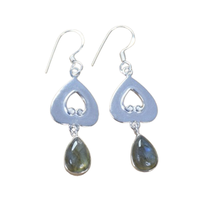 Boucles d'oreilles à l'aspect simple Boucles d'oreilles pendantes de style bohème Bijoux en argent Labradorite Gemstone 925 Boucles d'oreilles en argent sterling massif pour femmes - Product Image 1