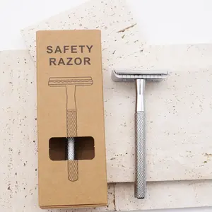 Afeitadora de hoja de doble filo para mujer, afeitadora de seguridad de acero inoxidable, recortadora de pelo corporal, maquinilla de afeitar de fábrica - Product Image 3