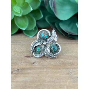 Bague tendance en argent sterling avec turquoise Navajo, taille 6.5, plaqué or rose, sertissage clos, incrustation en acier inoxydable, idée cadeau élégante - Product Image 1