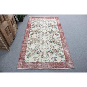 Tapis turc vintage 3,6x6,6 pieds, tapis en laine abstrait rouge - Product Image 1