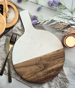 Tabla de Cortar de Mármol Premium Hecha a Mano, Tabla de Cortar de Piedra Natural y Madera para Servir Queso, Carne y Pan - Product Image 4