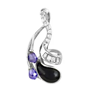 Pendentif en argent 925 avec onyx violet et améthyste pour femmes, fait à la main, charme religieux, motif animal, rhodium, onyx violet, série numérotée - Product Image 3