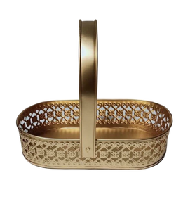 Cesto cuadrado de latón desenterrado Cesta Hermoso borde en relieve Esmalte Revestimiento de polvo dorado Metal Apto para lavavajillas Extra largo - Product Image 6