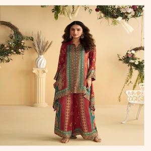 Vente chaude Crep Soie Avec Impression Numérique Et Miroir Travail Co-ord Set Femme Mode Fabricant De L'Inde Au Taux Le Plus Bas - Product Image 1