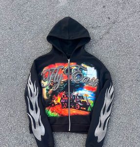 100% coton fermeture éclair à capuche surdimensionné Streetwear avec strass impression séchage rapide Anti-rides polaire hiver ODM tissu approvisionnement - Product Image 5