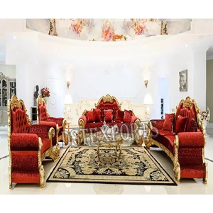 Juego de Sofás de Diseño Europeo y Clásico para Sala de Estar, Madera de Teca Tallada a Mano, Acabado Dorado, Entrega Rápida en EE. UU. - Product Image 1