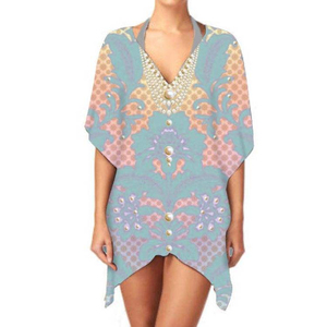 เดรสคาฟตันคอวีแฟชั่นน้ำหนักเบาพิมพ์ลายดิจิตอลผ้าระบายอากาศ - Product Image 6