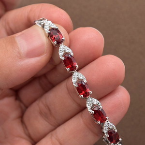Rhaya Jewels Model 554 Trendy Everyday Geometric <b>Garnet</b> Cz Tennis Chain <b>Bracelet</b> Rhodium Plated 925 Sterling Silver Luxury - Product Image 2