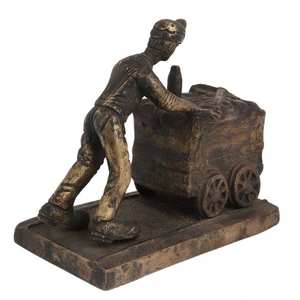 Escultura de Latón Antigua India de un Hombre Empujando Carbón sobre un Pedestal de Madera, Figura Decorativa para el Hogar, Artículos de Regalo, Longitud: 17.00 CM, SNS-268 - Product Image 3
