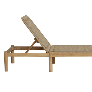 Chaise longue moderne en teck avec siège en corde tressée à la main, dossier inclinable réglable pour cour, villa, hôtel - Product Image 3