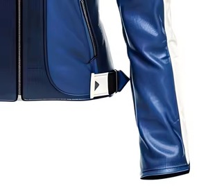 เสื้อแจ็กเก็ตหนังแกะสีฟ้าอ่อนสำหรับผู้หญิงเสื้อแจ็คเก็ตหนังขี่มอเตอร์ไซค์แนวสปอร์ตเรียบมีซิปรูดและน้ำหนักเบา - Product Image 5