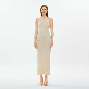 Nuevo Vestido de punto de algodón 100% con patrón sólido de verano para mujer-Maxi transpirable Casual Slip Backless Skinny tejido largo para fiestas - Product Image 6