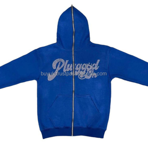 เสื้อสเวตเตอร์ผู้ชายแบบมีซิป,เสื้อฮู้ดสำหรับผู้ชายโลโก้แบบออกแบบได้เฮฟวี่เวทประดับพลอยเทียม - Product Image 1