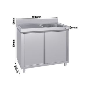 Meuble d'évier commercial ECO - Acier inoxydable - 1200x700mm - avec 1 bac à droite - Product Image 2