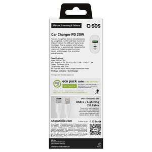 Cargador de Coche TECRPD20W con Doble Salida USB Tipo-A y Tipo-C, 20W, Accendisigari, Cargabaterías, Adaptadores de Viaje Blancos - Product Image 3