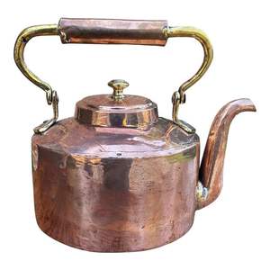 Heatproof copper <b>kettle</b> with brass edge and sturdy handle suitable for <b>vintage</b> kitchens and functional decor - Product Image 2