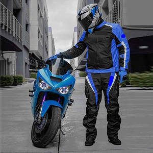 Veste de moto double sport d'aventure pour hommes, respirante, protectrice, pour la conduite en moto, utilisation tout terrain, bleue - Product Image 4