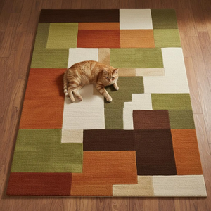 Mid Century Modern Retro Wavy Wool Rug Plush Carpet for Living Room, Bedroom, Dining Room Contemporary Vintage Teppich - Product Image 2