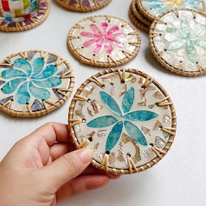 Handmade <b>Rattan</b> Coaster Using Mother of Pearl <b>Sheet</b> Mosaic Direct Factory Wholesale Custom Logo Vietnam - Product Image 5