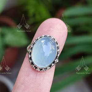 Geometric Pattern Chalcedony <b>Silver</b> <b>Ring</b> Handmade Natural Blue Chalcedony Jewelry <b>Statement</b> Gift for Her - Product Image 6