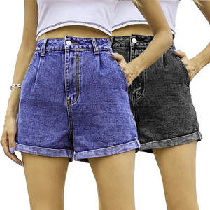 Pantalones cortos OEM 2025 para mujer, pantalones cortos de mezclilla oscura de algodón de cintura media, pantalones vaqueros de mujer estilo Hip Hop, pantalones vaqueros de cintura alta rectos negros - Product Image 4