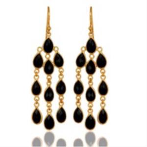 New Arrival Black Onyx Gemstone 925 Sterling <b>Silver</b> Pear Shape Earrings - Product Image 1