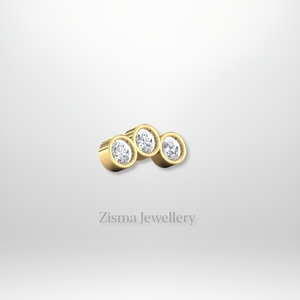 Pendientes de tuerca de curva de tres diamantes de lujo Ajuste de bisel 14K Oro sólido Diamantes naturales GIA Certificado Piercing de moda para mujer - Product Image 2