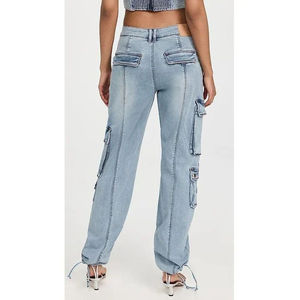 Jeans pour femmes de couleur claire Cargo régulier noir jambe large Denim couleur claire jeans pour femmes pantalons pour dames Streetwear pantalon - Product Image 5