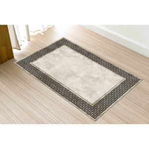 Tapis imprimé abstrait beige minimaliste moderne pour salon, tapis doux non tissé - Product Image 5